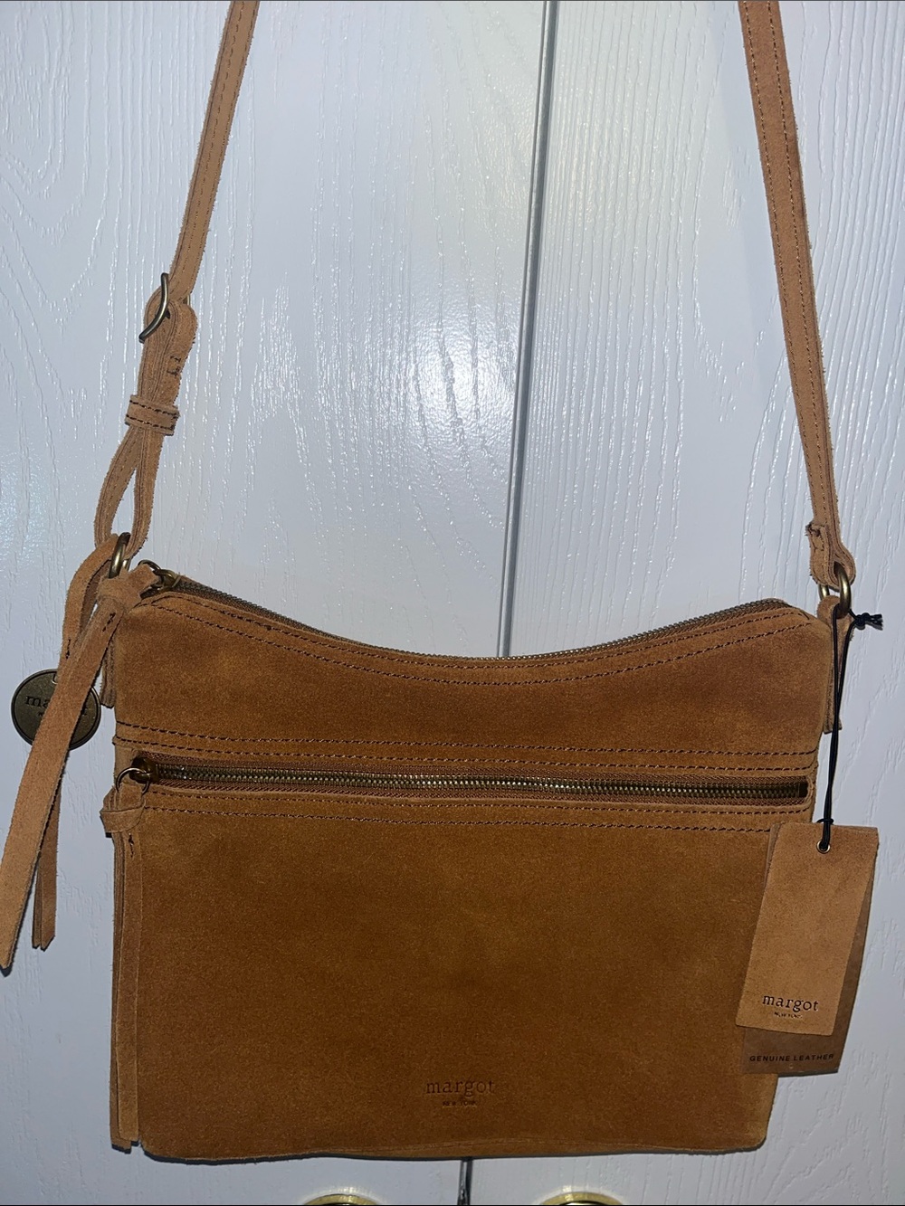 Margot NY Camel Suede Crossbody Bag